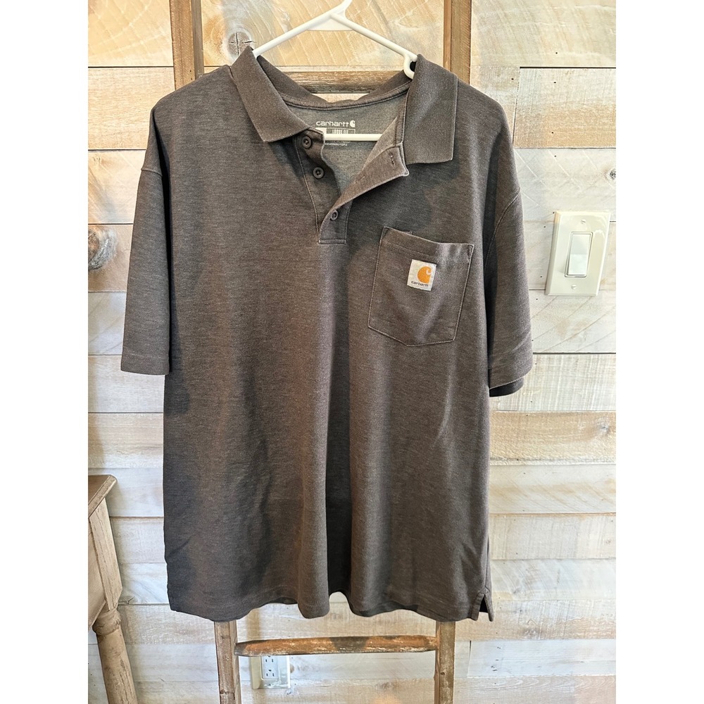 Carhartt Mens Loose Fit Short Sleeve Pocket Polo Shirt Gray XL